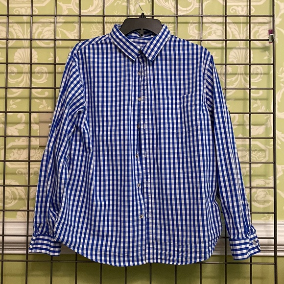 Blue & white checkered long sleeve button down shirt - Picture 1 of 5